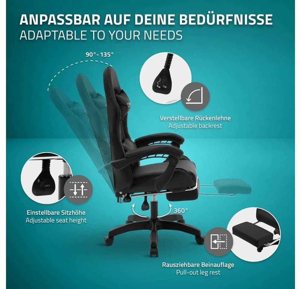 ML-DESIGN Bürostuhl Gaming Stuhl Schwarz Ergonomisch mit Lordosenkissen - Bild 4