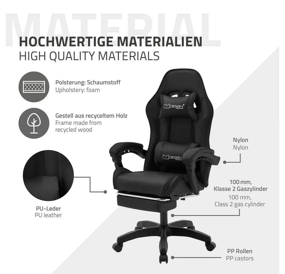 ML-DESIGN Bürostuhl Gaming Stuhl Schwarz Ergonomisch mit Lordosenkissen - Bild 5
