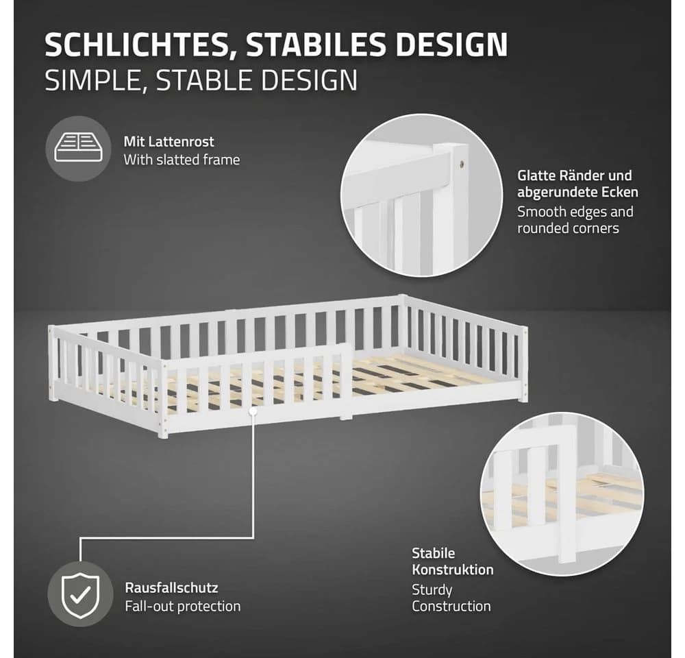 ML-DESIGN Kinderbett mit Rausfallschutz Weiß Kiefernholz - Bild 3