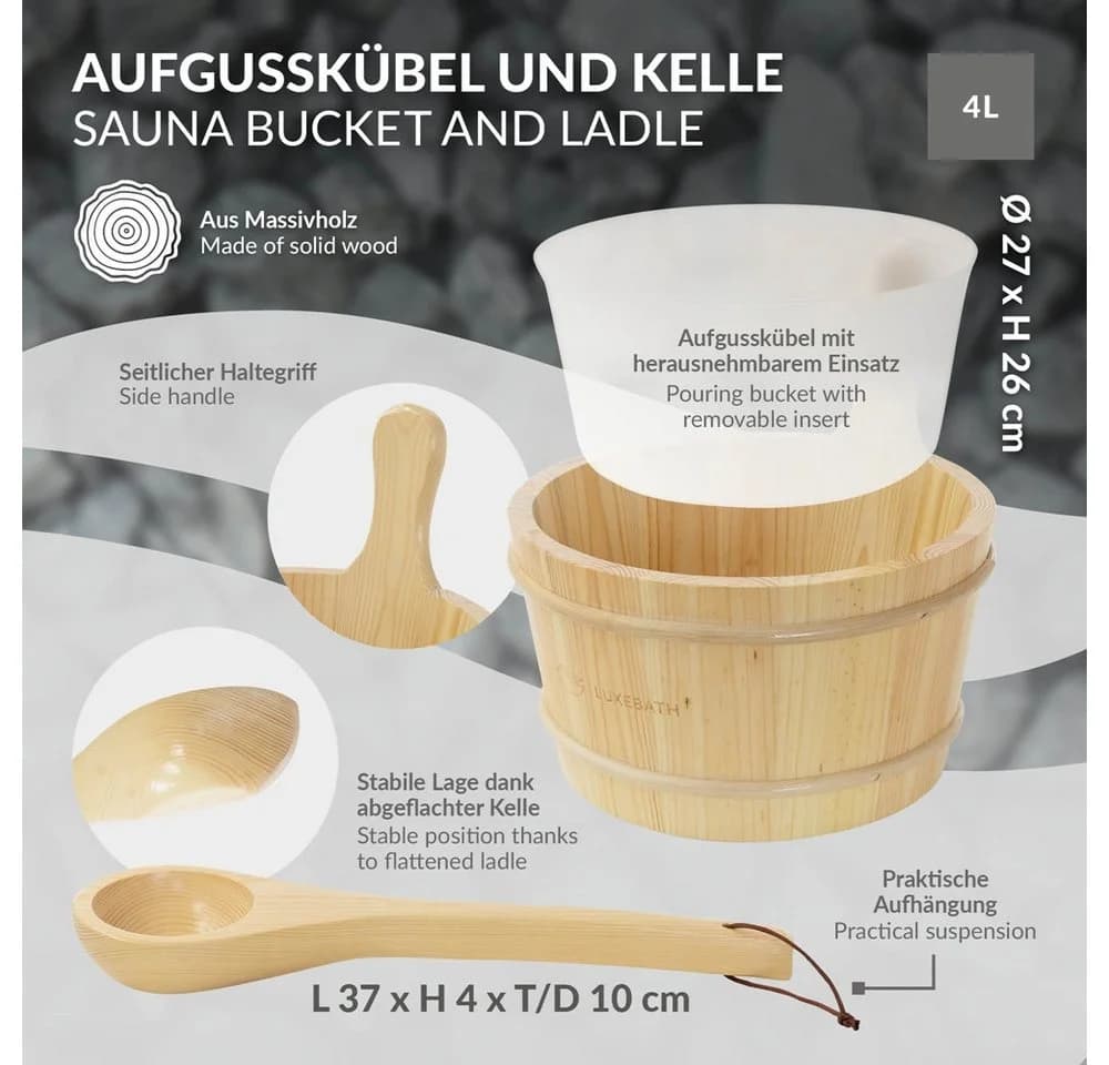 LuxeBath Sauna-Aufgussset 2-teilig Kiefernholz 4L mit Kelle - Bild 3