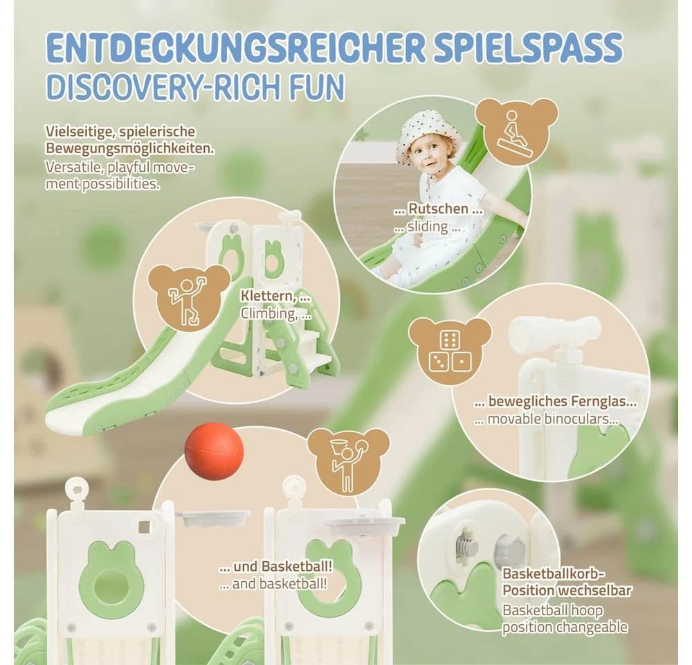 Joyz Rutsche Spielzeug Set 3in1 mit Rutsche und Basketballkorb Weiß-Grün - Bild 4