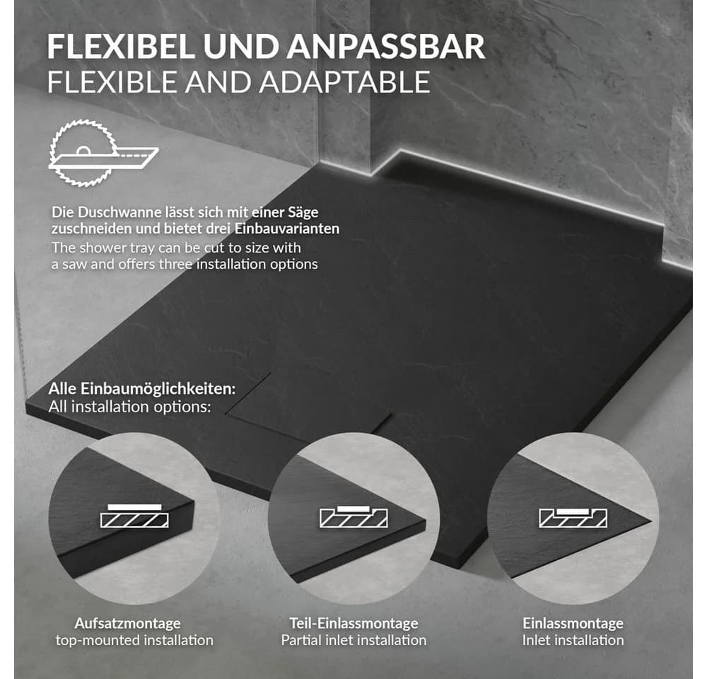 LuxeBath Duschwanne 80x80cm Schwarz mit Ablaufgarnitur - Bild 4