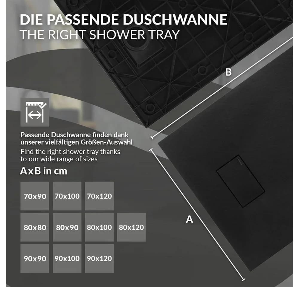LuxeBath Duschwanne 80x80cm Schwarz mit Ablaufgarnitur - Bild 5