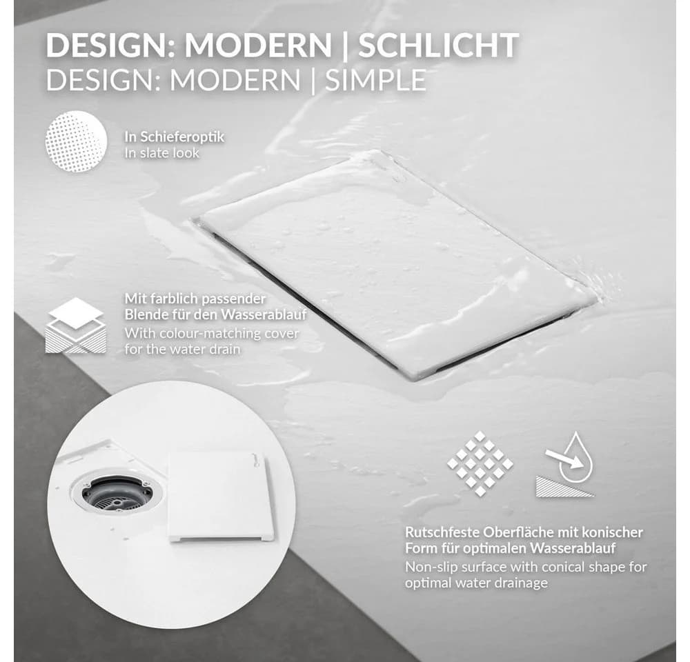 LuxeBath Duschwanne 90x70 cm Weiß mit Ablaufgarnitur - Bild 3