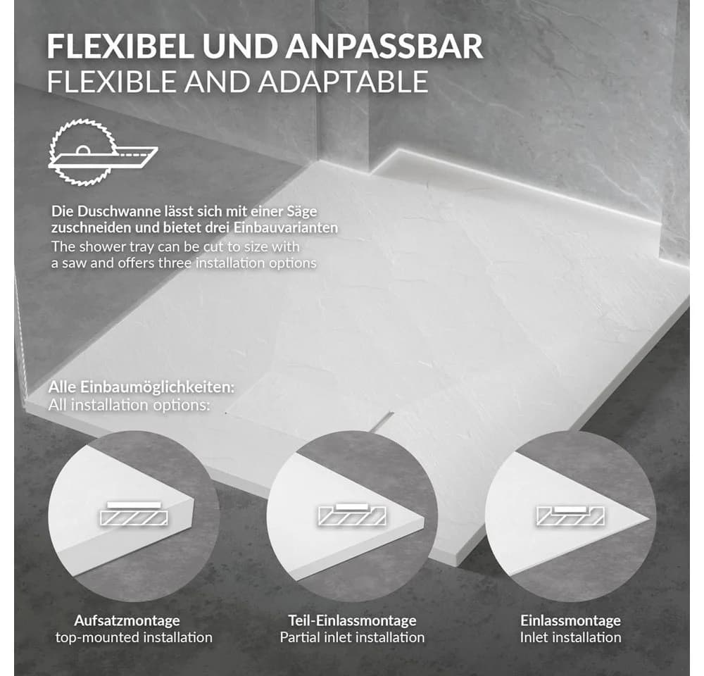 LuxeBath Duschwanne 90x70 cm Weiß mit Ablaufgarnitur - Bild 4