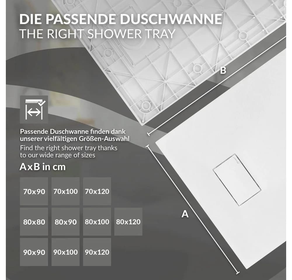 LuxeBath Duschwanne 90x70 cm Weiß mit Ablaufgarnitur - Bild 5