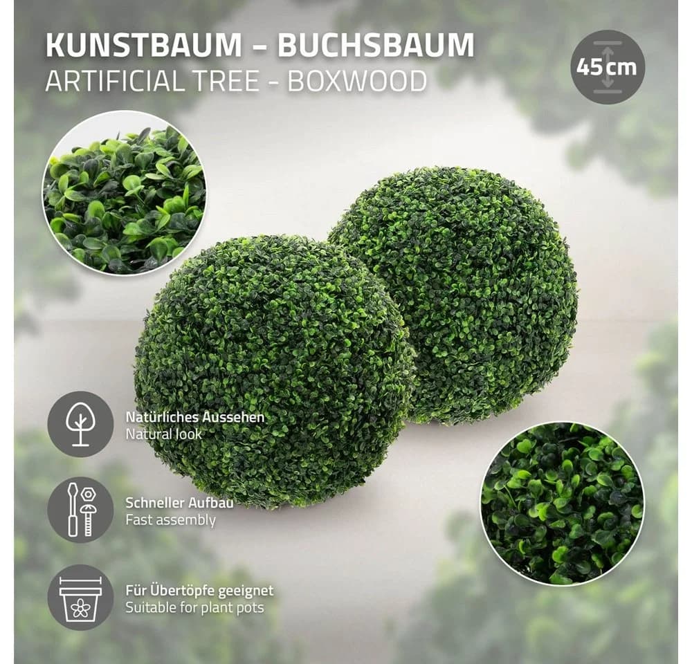 ML-DESIGN Buchsbaumkugel 2er Set Grün Kunststoff Deko