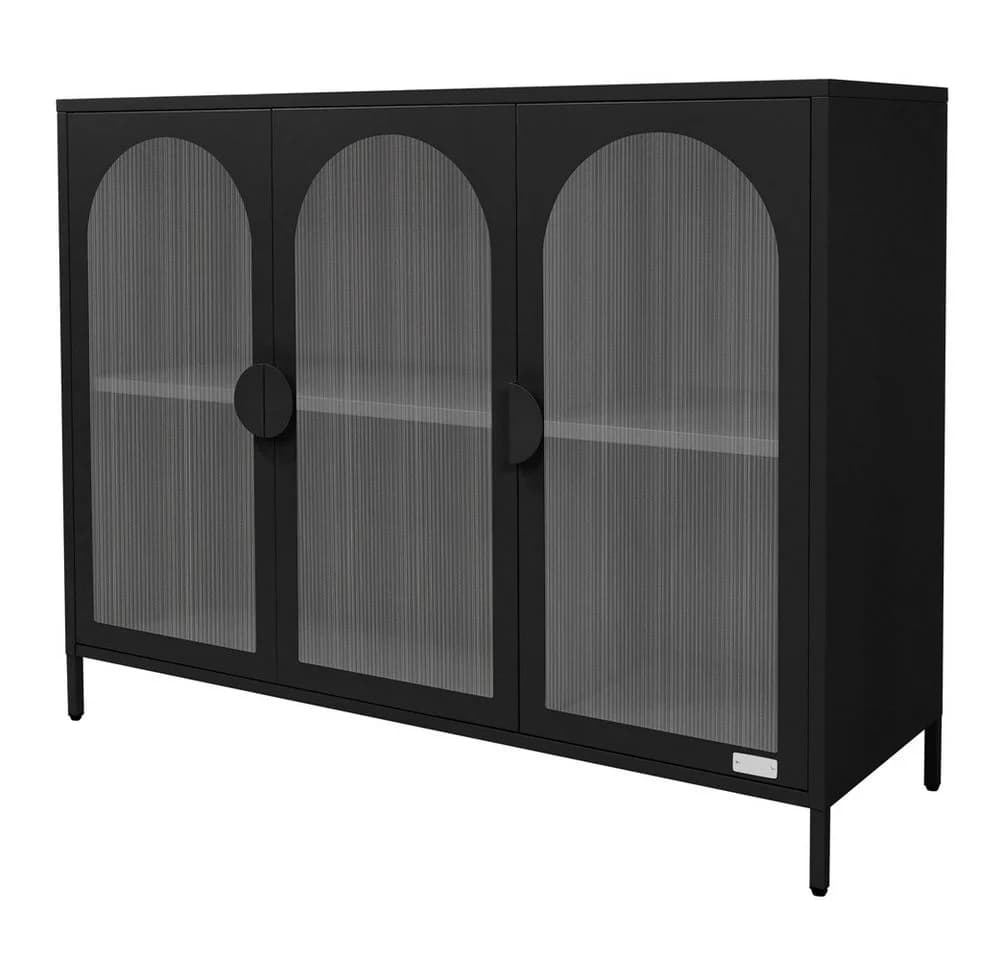 ML-DESIGN Vitrinenschrank 3-Türig Schwarz Stahl mit Stauraum - Bild 2