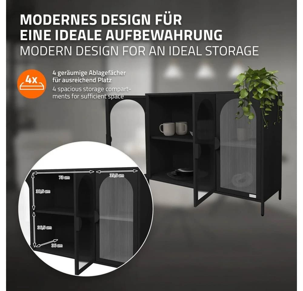 ML-DESIGN Vitrinenschrank 3-Türig Schwarz Stahl mit Stauraum - Bild 3