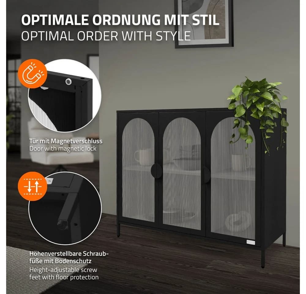 ML-DESIGN Vitrinenschrank 3-Türig Schwarz Stahl mit Stauraum - Bild 4