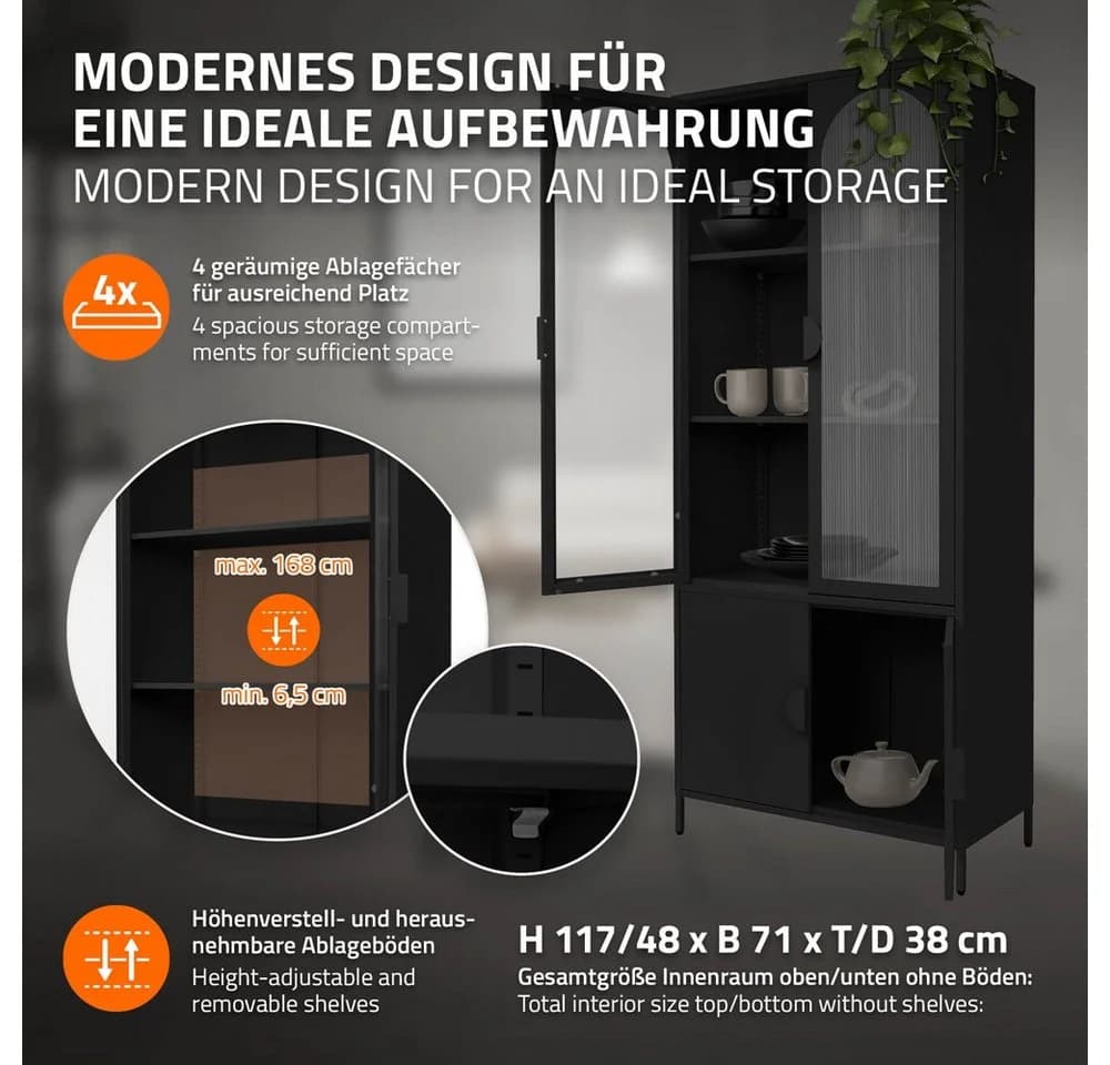ML-DESIGN Vitrinenschrank Stahl Schwarz 4 Türen - Bild 3