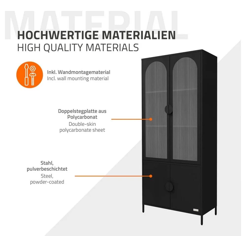 ML-DESIGN Vitrinenschrank Stahl Schwarz 4 Türen - Bild 5