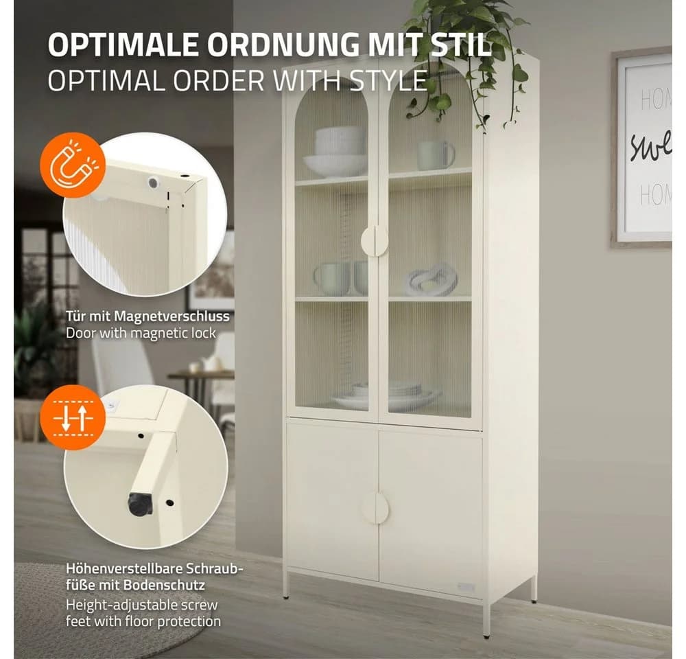ML-DESIGN Vitrinenschrank Stahl Beige 4 Türen - Bild 4