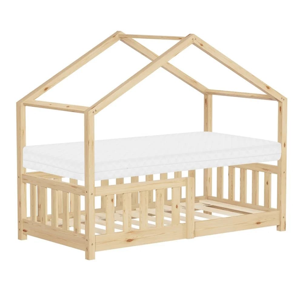 ML-DESIGN Kinderbett Hausbett 70x140 cm mit Matratze Kiefernholz Natur - Bild 2