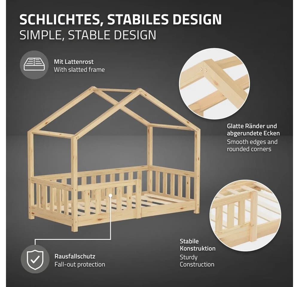 ML-DESIGN Kinderbett Hausbett 70x140 cm mit Matratze Kiefernholz Natur - Bild 4