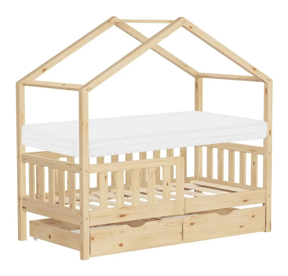 ML-DESIGN Kinderbett Hausbett mit Schubladen und Matratze Natur - Bild 2