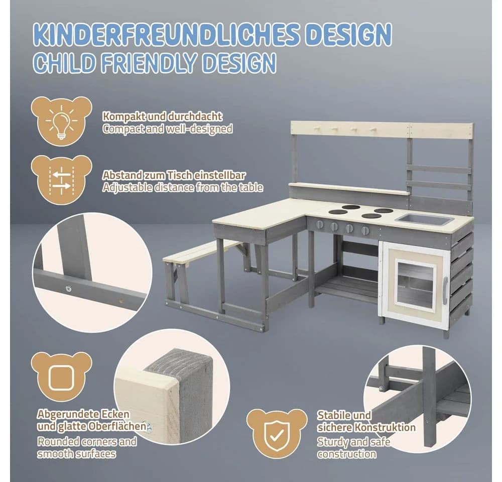 Joyz Outdoor-Spielküche mit Sitzbank und Zubehör - Bild 3