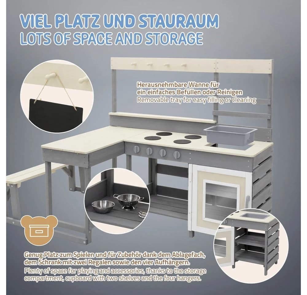 Joyz Outdoor-Spielküche mit Sitzbank und Zubehör - Bild 5