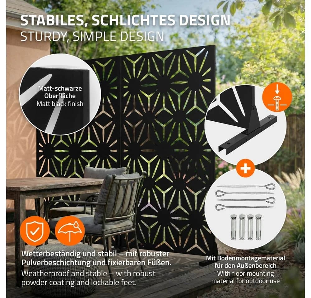 ML-DESIGN Metall-Sichtschutz Paravent 3 Paneele 90x180cm Stahl Schwarz - Bild 3