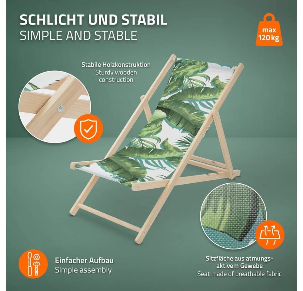 ECD Germany Gartenliege Holz Klappbar Grün-Weiß 3-Fach Verstellbar - Bild 3