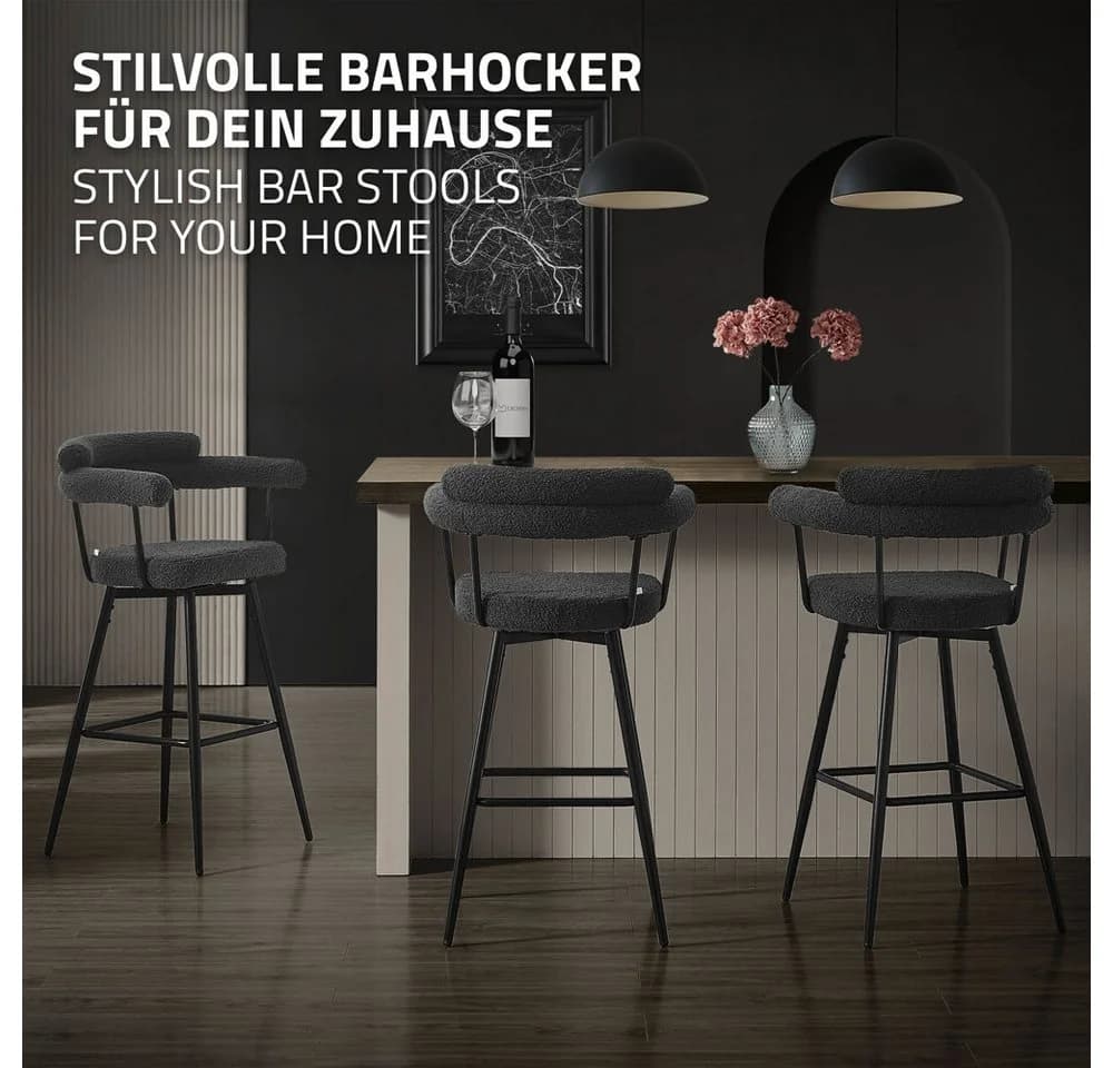 ML-DESIGN Barhocker 2er Set Gepolstert Dunkelgrau 360° drehbar - Bild 5