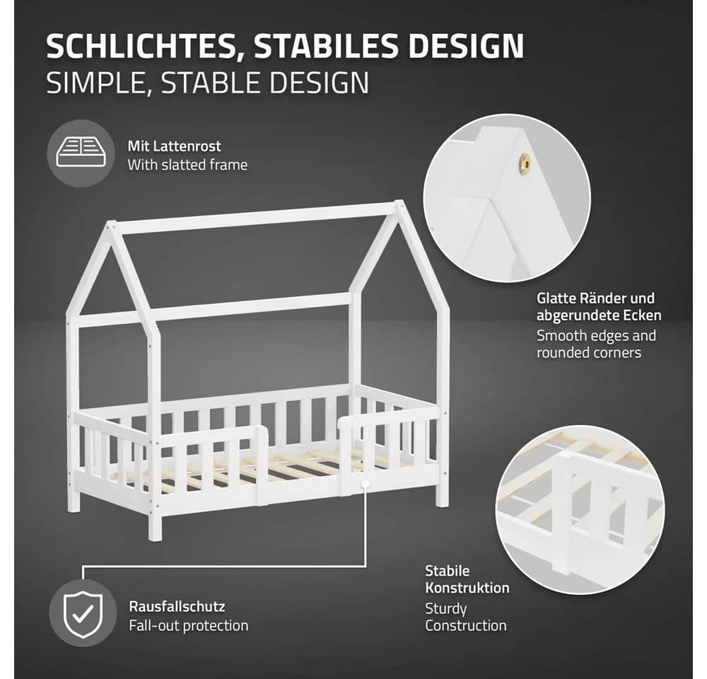 ML-DESIGN Kinderbett Hausbett Weiß Kiefernholz mit Rausfallschutz - Bild 3
