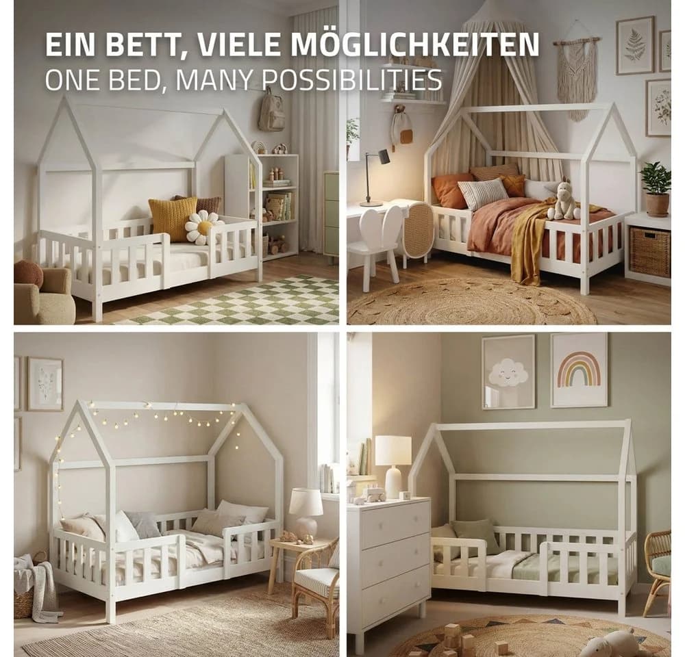 ML-DESIGN Kinderbett Hausbett Weiß Kiefernholz mit Rausfallschutz - Bild 5