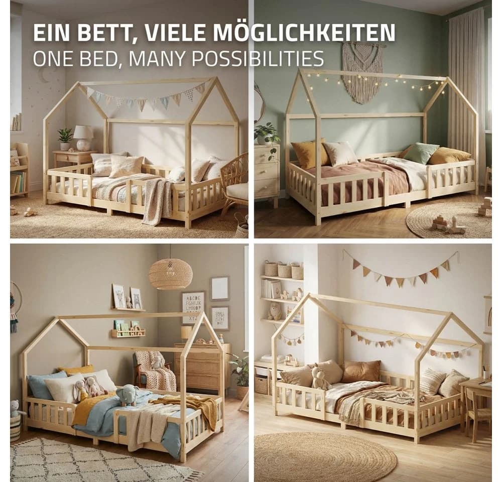 ML-DESIGN Kinderbett Hausbett Kiefernholz Beige mit Rausfallschutz - Bild 5