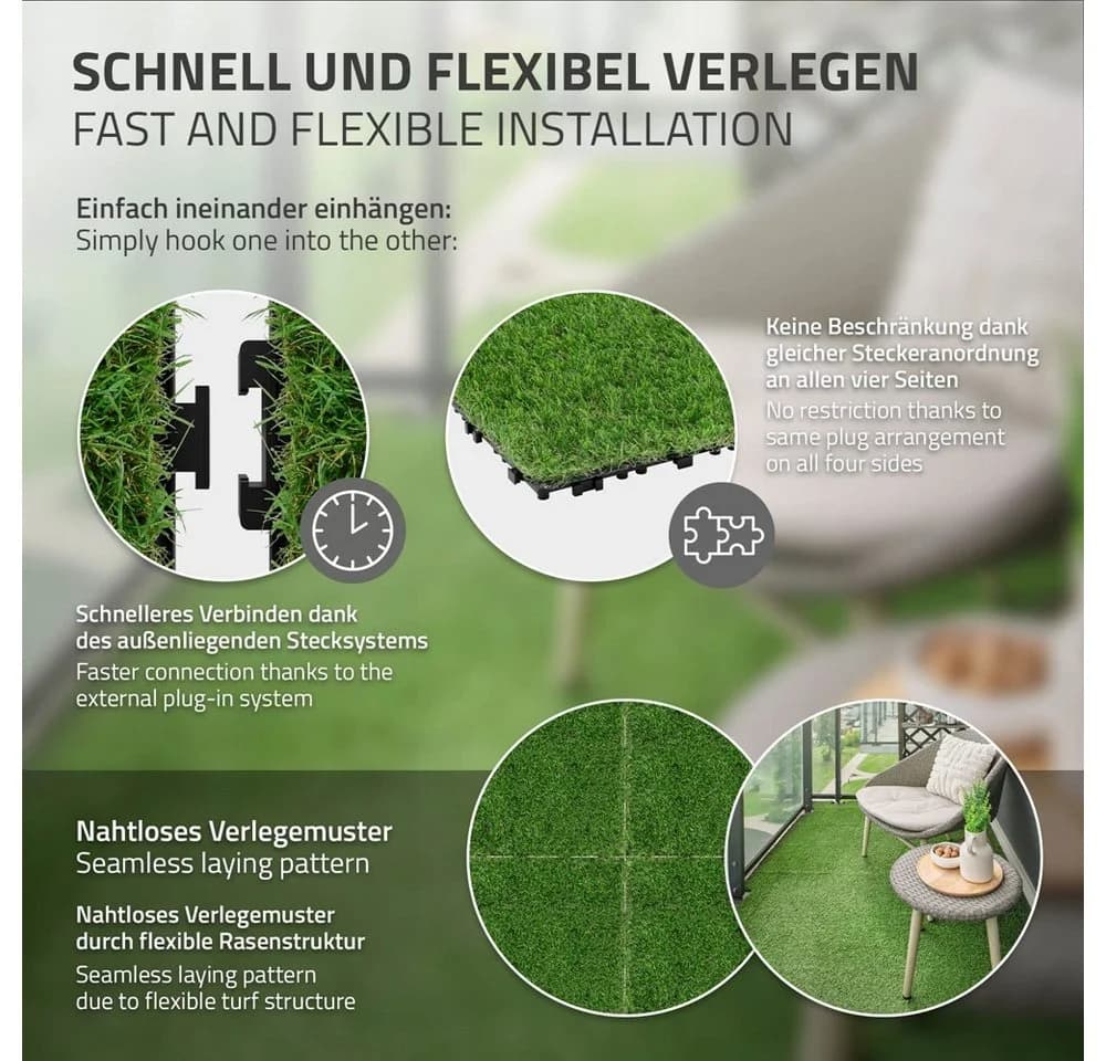 ML-DESIGN Kunstrasen-Platten Grün mit Klicksystem & Drainage - Bild 5