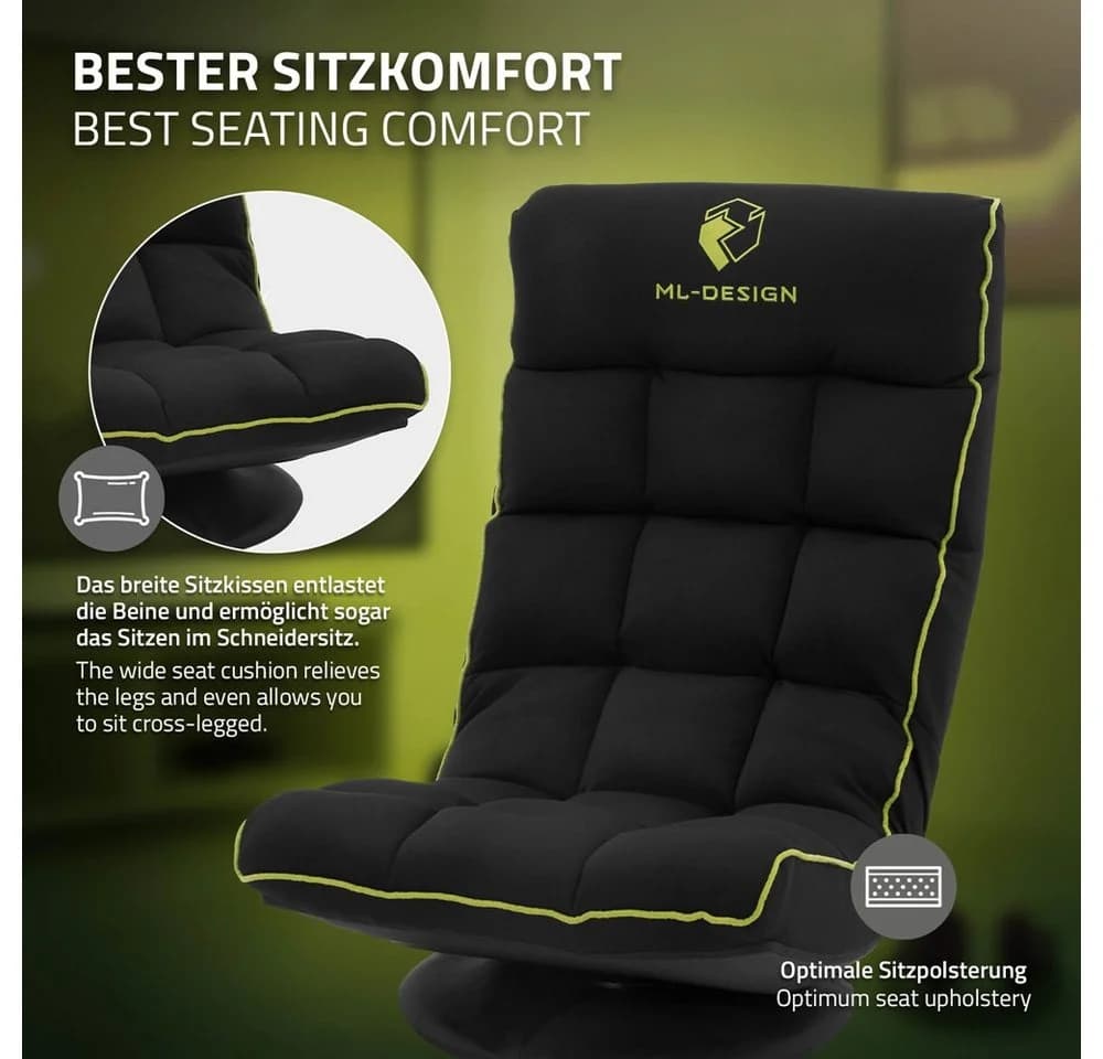 ML-DESIGN Gaming Bodenstuhl Schwarz-Grün 360° drehbar verstellbar - Bild 5