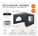 ECD Germany Pop-Up Pavillon 3x3m Anthrazit mit Seitenwänden Bild 1