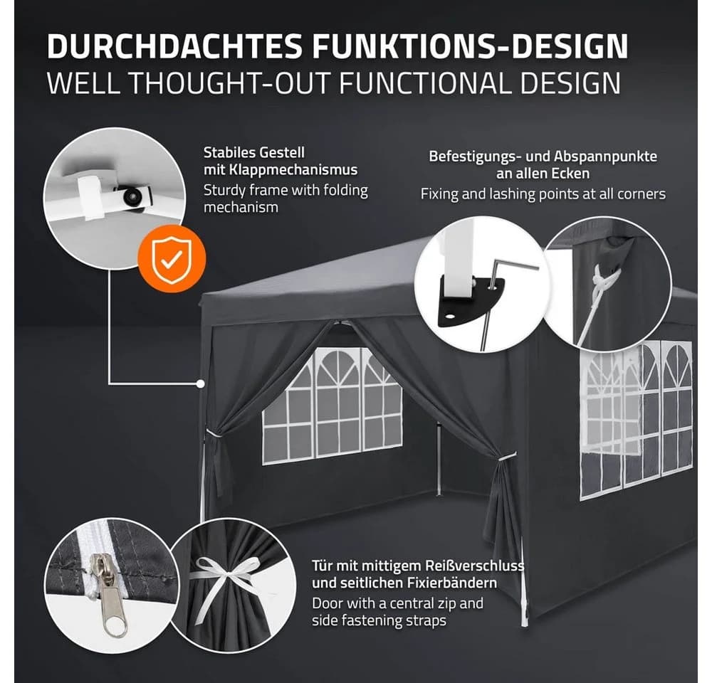 ECD Germany Pop-Up Pavillon 3x3m Anthrazit mit Seitenwänden - Bild 3