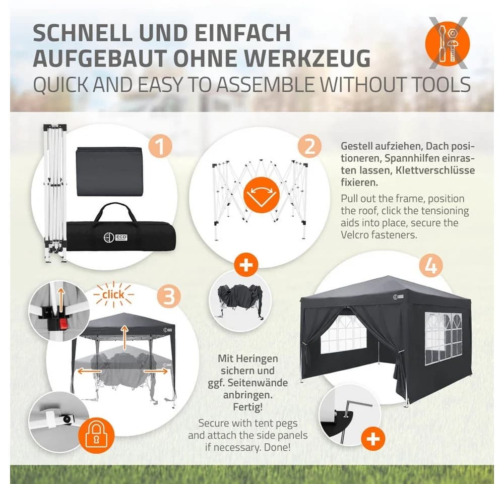 ECD Germany Pop-Up Pavillon 3x3m Anthrazit mit Seitenwänden - Bild 4