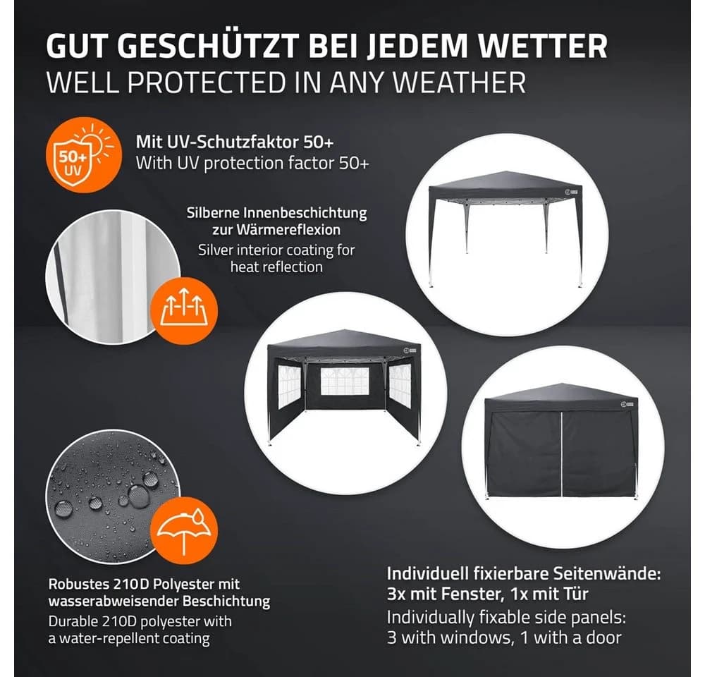 ECD Germany Pop-Up Pavillon 3x3m Anthrazit mit Seitenwänden - Bild 5