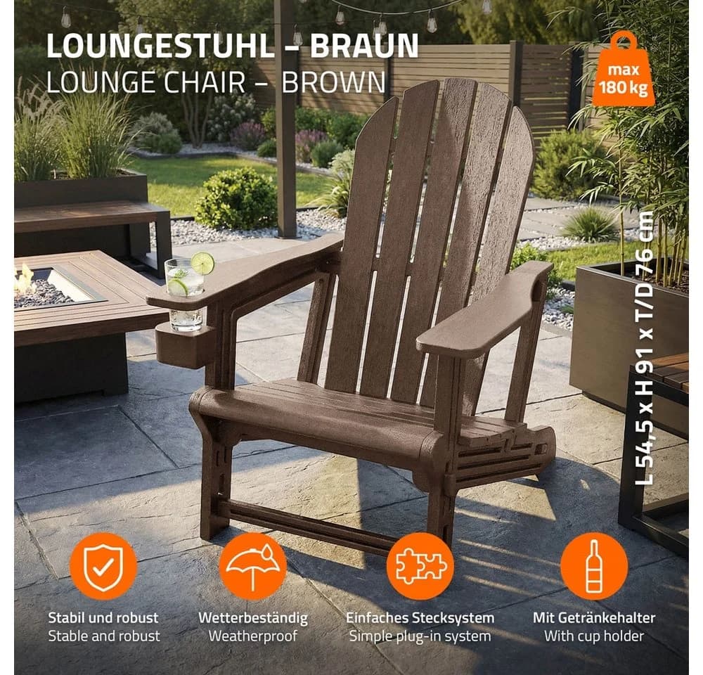 ML-DESIGN Gartenstuhl Adirondack Braun Kunststoff-Holzoptik