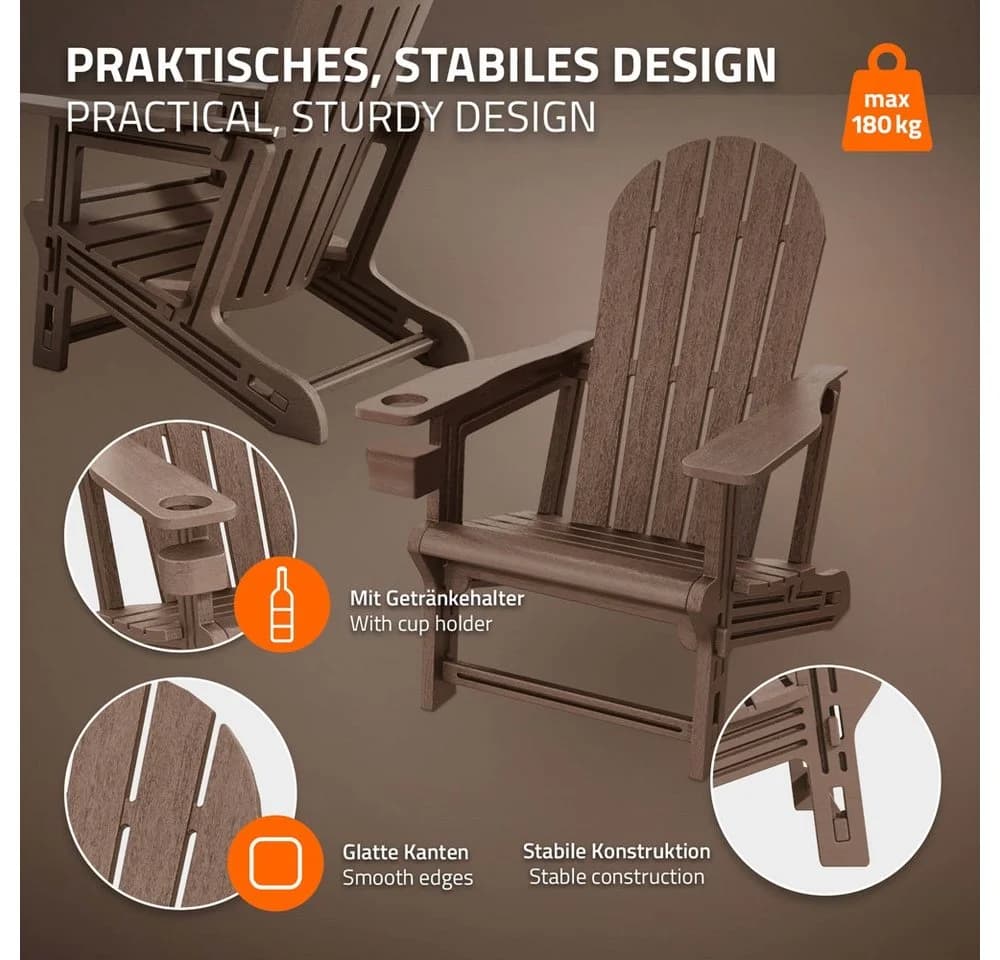 ML-DESIGN Gartenstuhl Adirondack Braun Kunststoff-Holzoptik - Bild 3