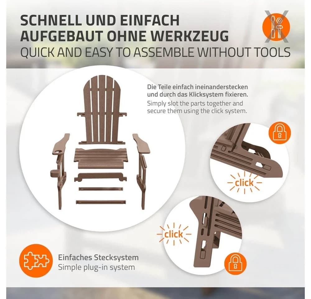 ML-DESIGN Gartenstuhl Adirondack Braun Kunststoff-Holzoptik - Bild 5