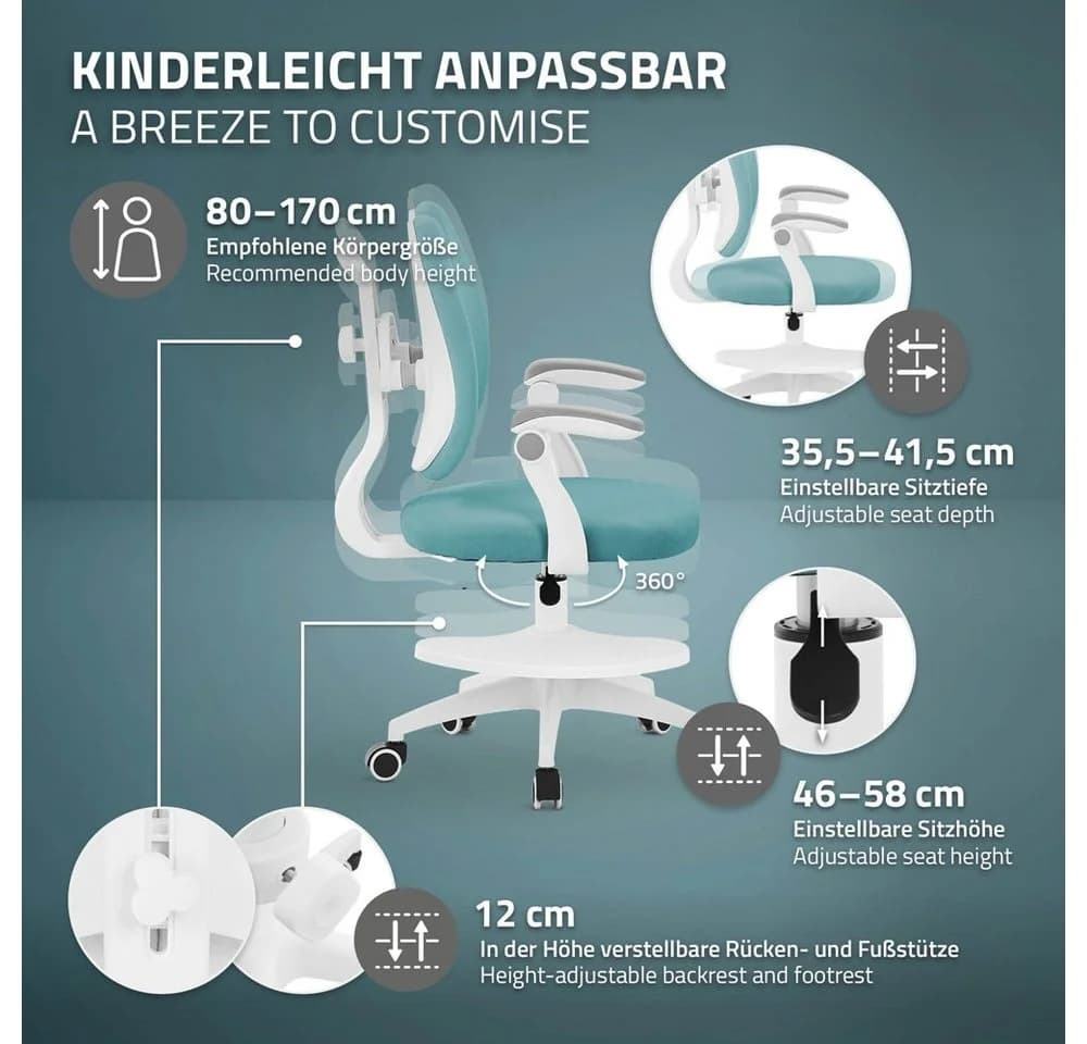 ML-DESIGN Kinder-Schreibtischstuhl ergonomisch blau höhenverstellbar - Bild 4