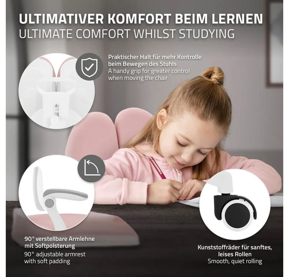 ML-DESIGN Kinder-Schreibtischstuhl Rosa Höhenverstellbar mit Armlehnen - Bild 3