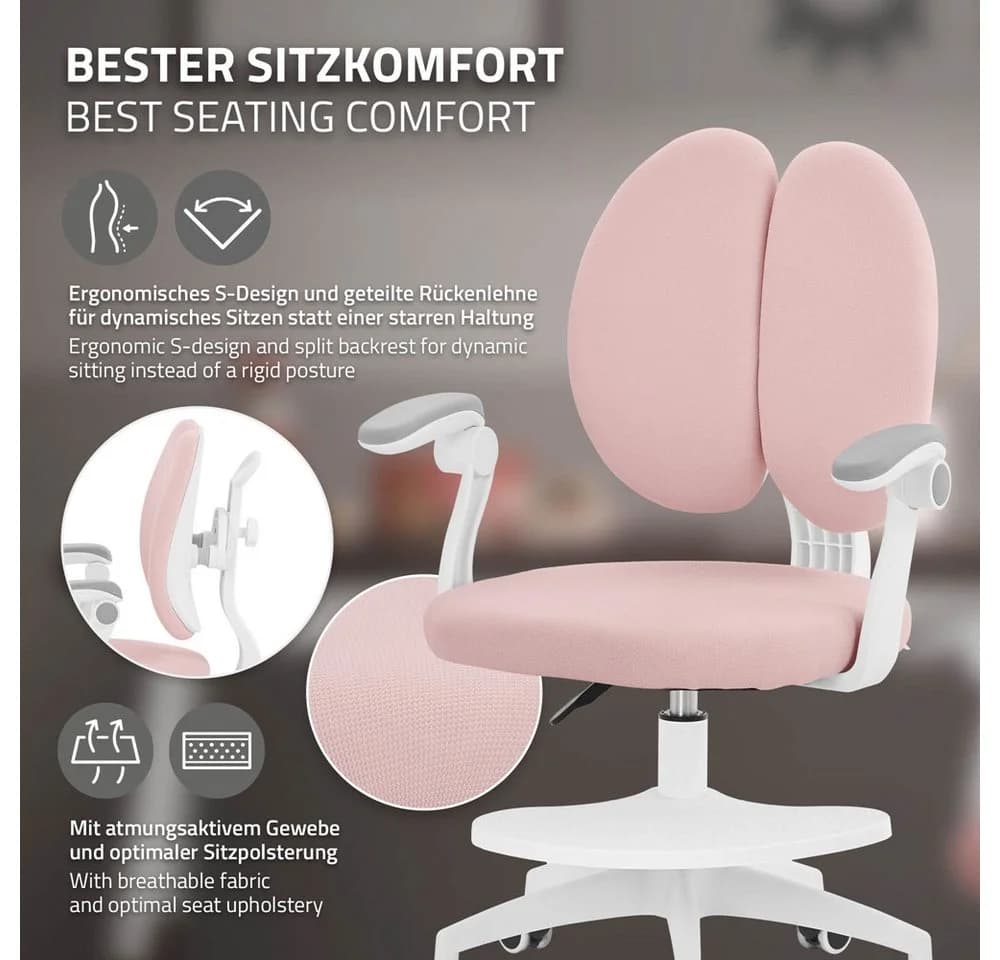 ML-DESIGN Kinder-Schreibtischstuhl Rosa Höhenverstellbar mit Armlehnen - Bild 5