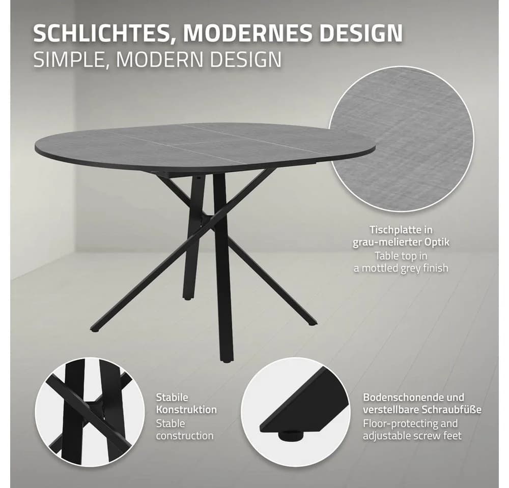 ML-DESIGN Ausziehbarer Esstisch Grau Meliert mit Stahlgestell - Bild 3
