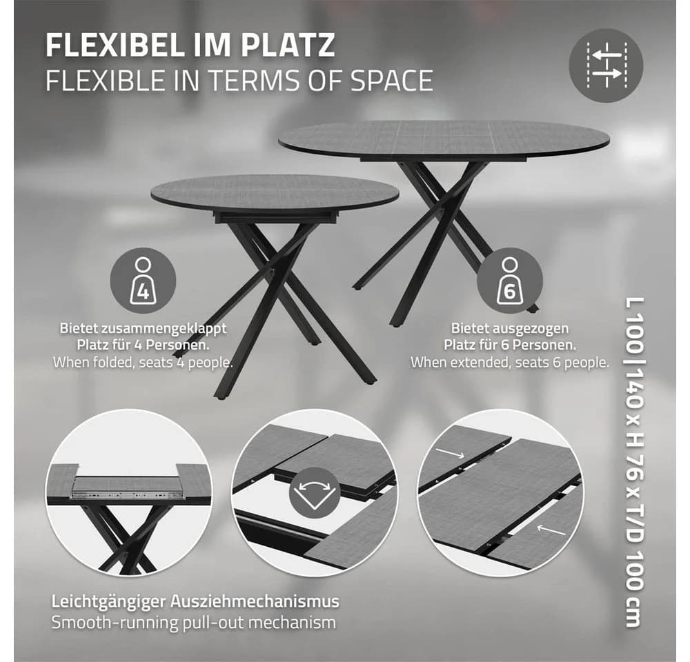 ML-DESIGN Ausziehbarer Esstisch Grau Meliert mit Stahlgestell - Bild 4