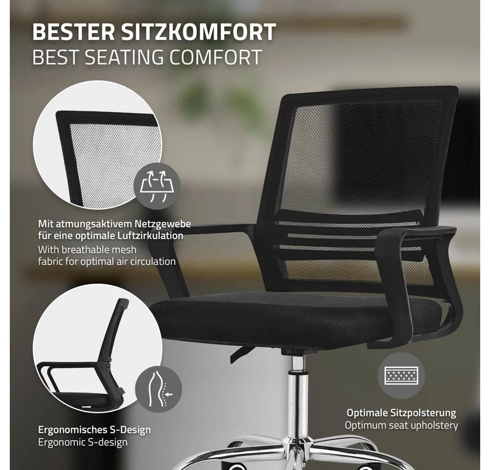 ML-DESIGN Bürostuhl Schwarz mit Netz-Rückenlehne & Armlehnen - Bild 5