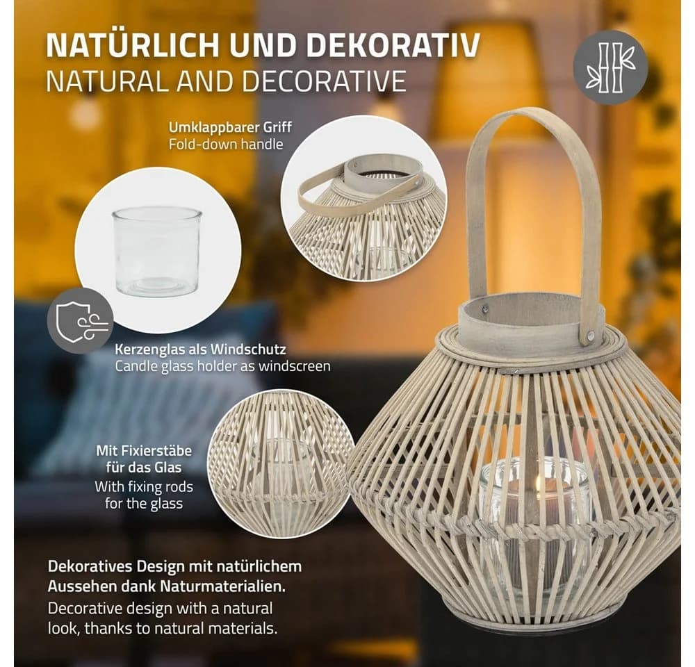 ECD Germany Kerzenlaterne Bambus Boho mit Henkel & Glas - Bild 3