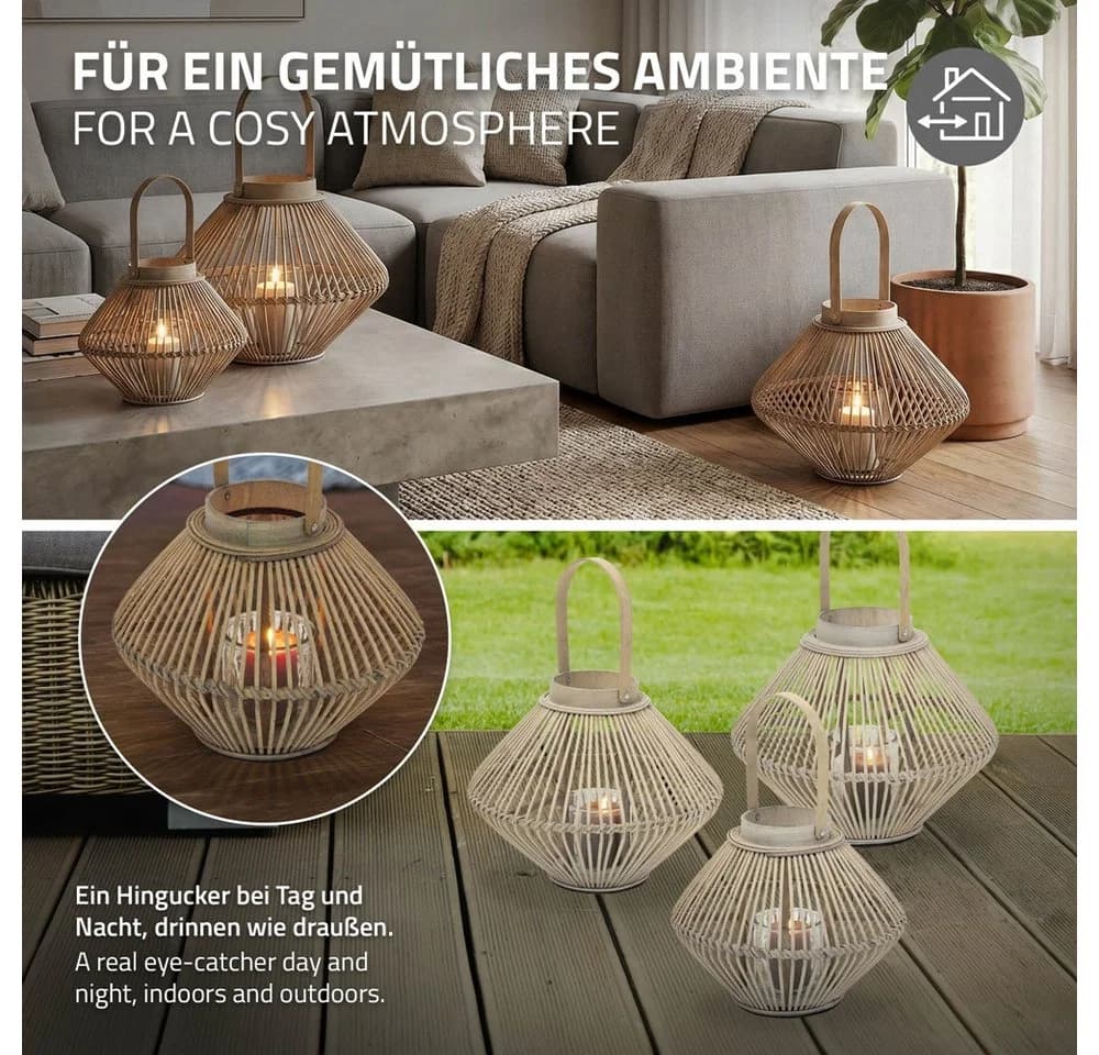 ECD Germany Kerzenlaterne Bambus Boho mit Henkel & Glas - Bild 4