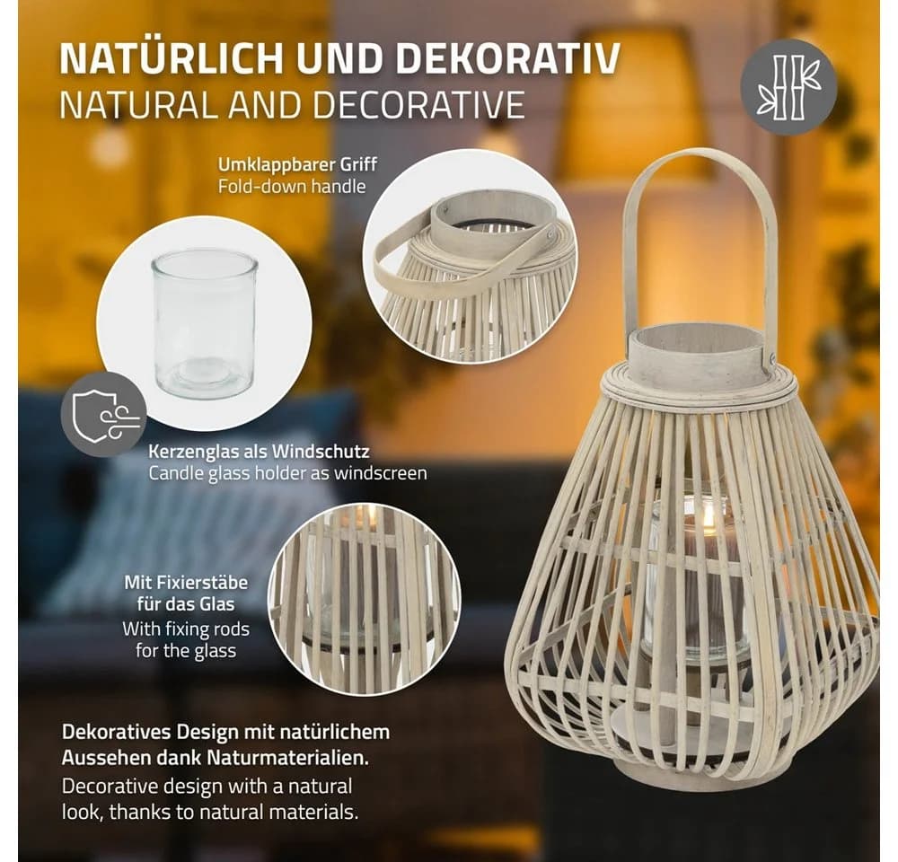 ECD Germany Bambus Laterne mit Henkel & Glas - Bild 3
