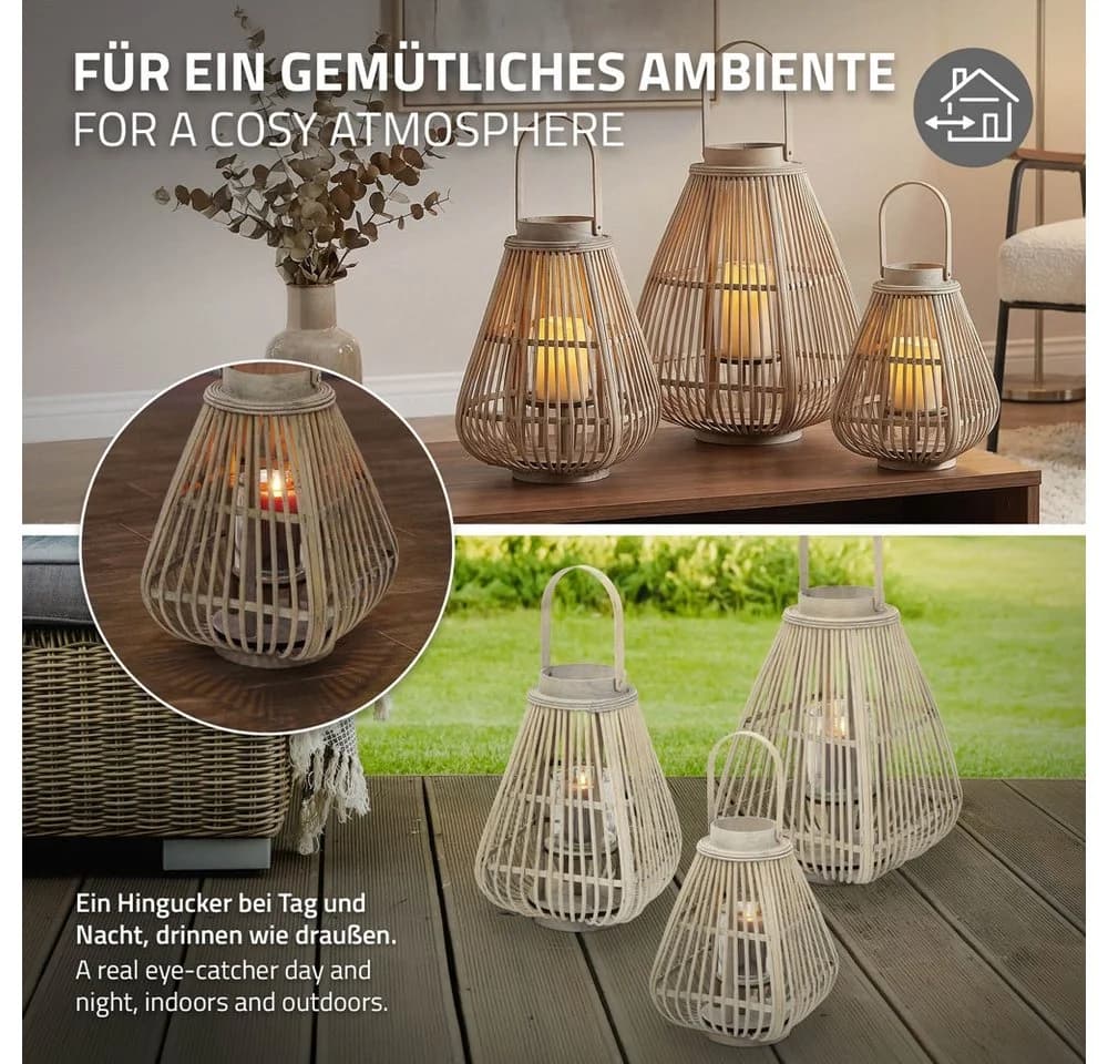 ECD Germany Bambus Laterne mit Henkel & Glas - Bild 4