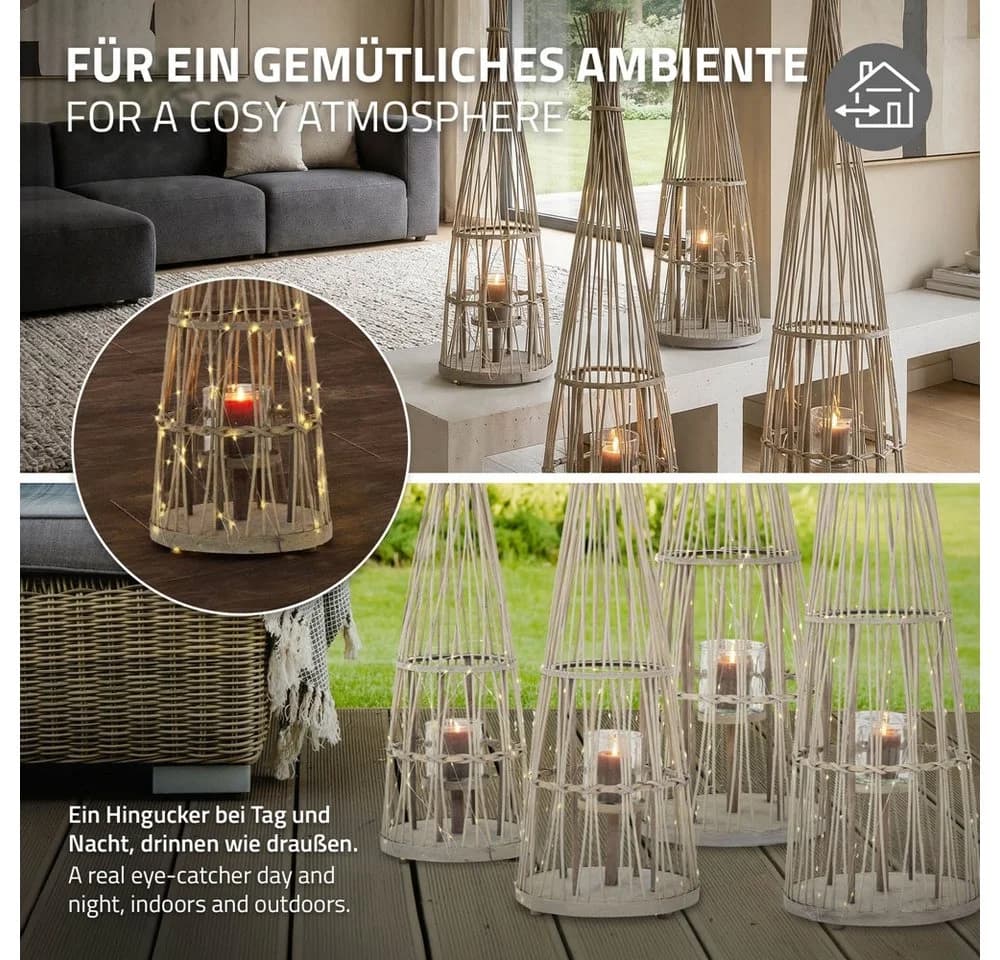 ECD Germany Bambus Laterne mit Kerzenglas & LED-Lichterkette - Bild 4