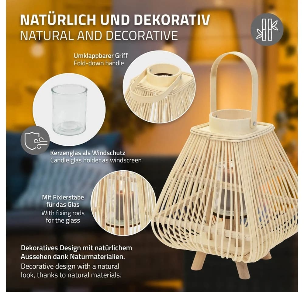 ECD Germany Bambus Laterne mit Henkel & Glas - Bild 3