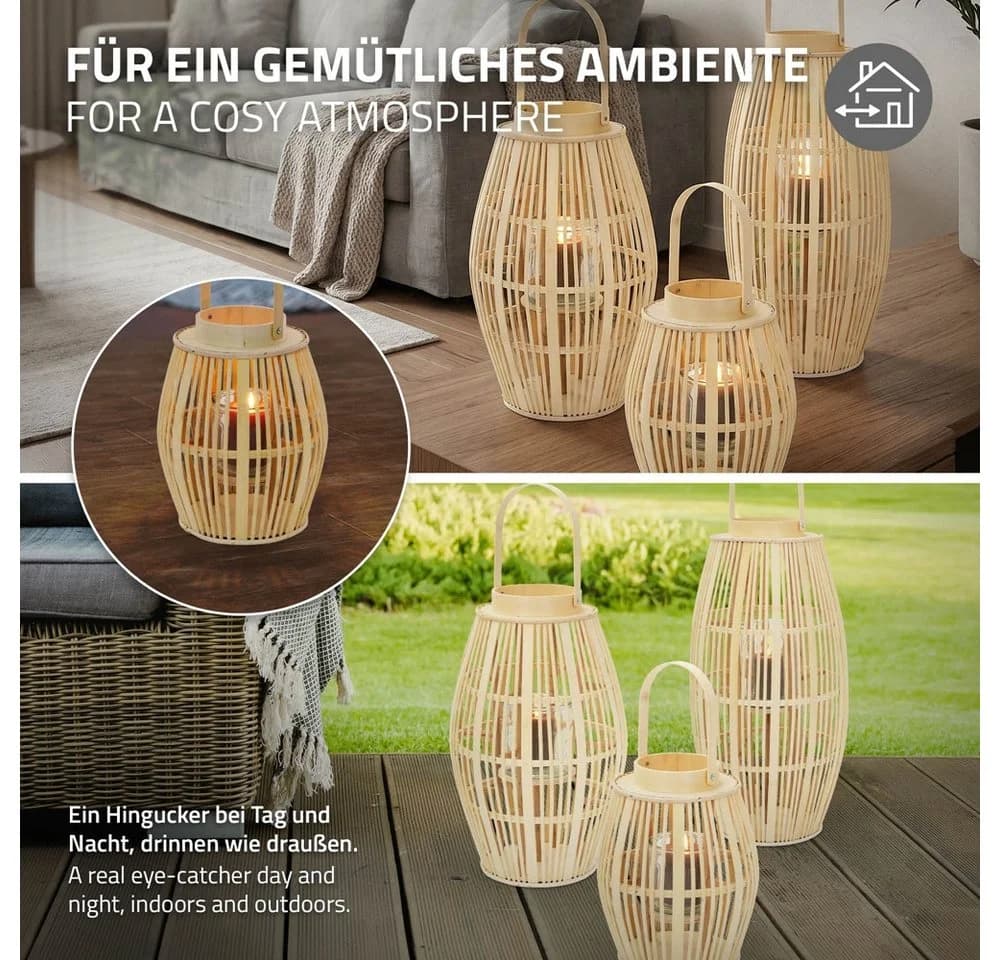 ECD Germany Boho Bambus Laterne Windlicht Holzfarbe Gartenlaterne Kerzenhalter - Bild 4